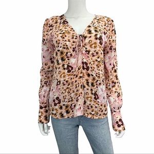 PAIGE 100% silk Pink and Brown Leopard Print Blouse